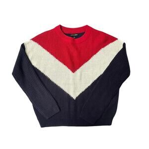 Ambiance Apparel Red White Blue Small Knit Nautical Preppy Coastal Sweater